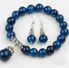 Classic Design Round Blue Agate Beaded Bracelet with Matched Earrings