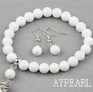 Classic Design Round White Porcelain Stone Beaded Bracelet with Matched Earrings