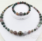 Round Indian Agate Beaded Set ( Neacklace and Matched Bracelet )