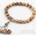 Classic Design Picture Jasper Elatic Bracelet and Matched Earrings