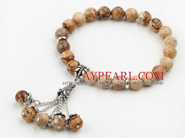 Classic Design Picture Jasper Elatic Bracelet and Matched Earrings