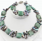 Wholesale Biwa Pearl and Dragon Blood Stone Set ( Necklace and Matched Bracelet )