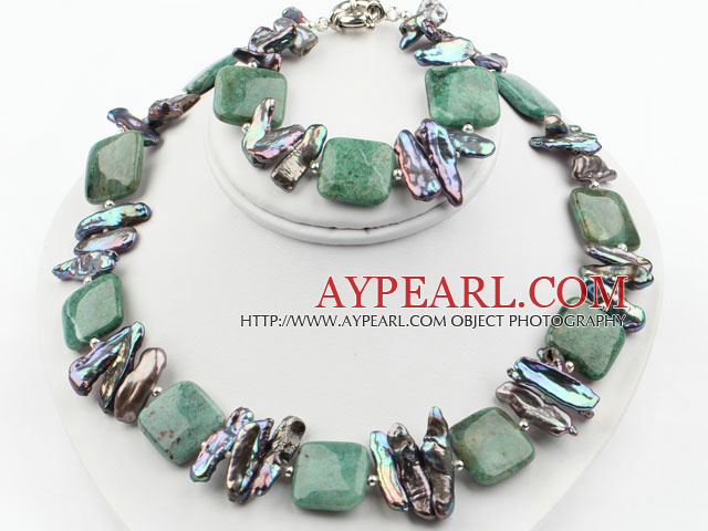 Biwa Pearl and Dragon Blood Stone Set ( Necklace and Matched Bracelet )