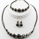 Round Black Agate Set ( Necklace Bracelet and Matched Earrings )