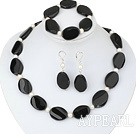 Wholesale white pearl and line patterned black agate set