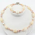 Coin Pearl and Beige Color Jade Set ( Necklace and Matched Bracelet )