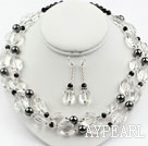 Faceted Clear Crystal and Hematite Stone Set ( Necklace and Matched Earrings )