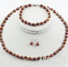 5-6mm Brown Freshwater Pearl Set ( Beaded Necklace, Bracelet and Matchd Earrings )