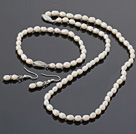 5-6mm White Rice Freshwater Pearl Set ( Beaded Necklace Bracelet and Matched Earrings )