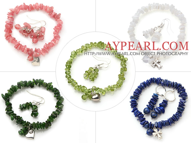 New 5 Sets Summer Design Multi Color Semi-precious Stone Jewelry Sets (Bracelet with Matched Earrings)