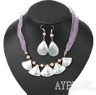 Wholesale natural purple pearl and crystal white lip shell necklace earring set