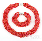 red lampwork glass beads pearl necklace bracelet set with magnetic clasp