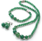 Elegant Simple Design Round Aventurine Beads Jewelry Set (Necklace Bracelet with Matched Earrings)