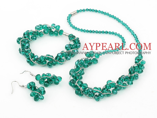 fashion green crystal set(necklace, bracelet, earrings) with magnetic clasp