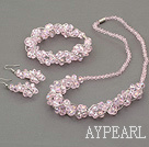 pink crystal set(necklace, bracelet and earrings) with magnetic clasp
