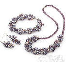 fashion purple crystal set(necklace, bracelet, earrings) with magnetic clasp