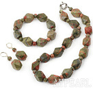 flower and grass stone necklace bracelet earring set