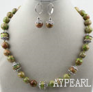Classic Design Green Imperial Jasper Set ( Necklace and Matched Earrings )