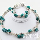 Nut Shape Turquoise and Glass Beads Set ( Necklace and Matched Bracelet )