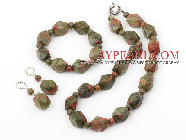 flower and grass stone necklace bracelet earring set