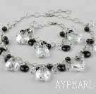 Clear Crystal and Black Agate Set ( Necklace Bracelet and Matched Earrings )