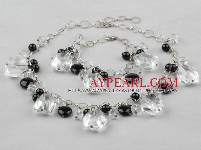 Clear Crystal and Black Agate Set ( Necklace Bracelet and Matched Earrings )