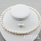 10-11mm White Freshwater Screw Thread Pearl Set ( Necklace and Matched Earrings )