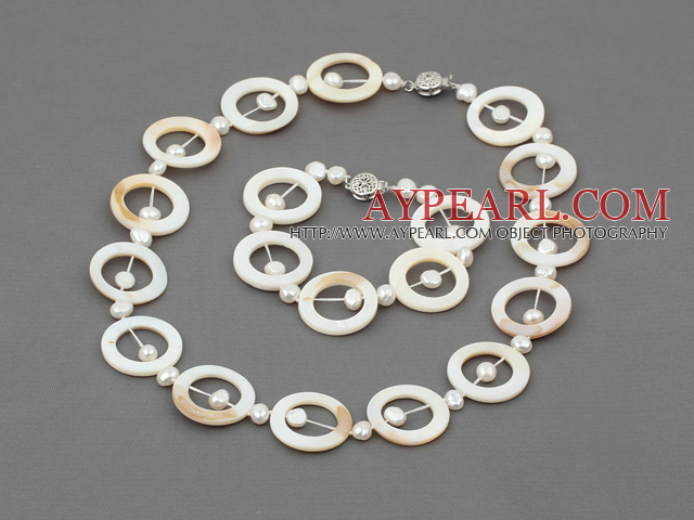 white pearl shell necklace with matched earrings