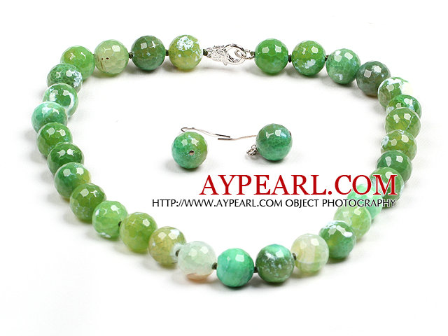 Classic Simple Design Green Fire Agate Beads Jewelry Set (Necklace With Matched Earrings)