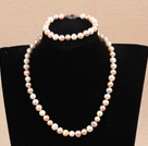 Graceful Hot Sale 8-9mm Natural White Pink Purple Pearl Jewelry Set (Necklace & Bracelet)