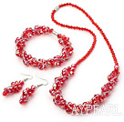 fashion red crystal set(necklace, bracelet, earrings) with magnetic clasp