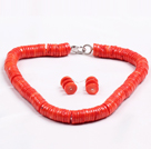 Popular Style Disc Shape Red Coral Jewelry Set (Necklace with Matched Earrings)