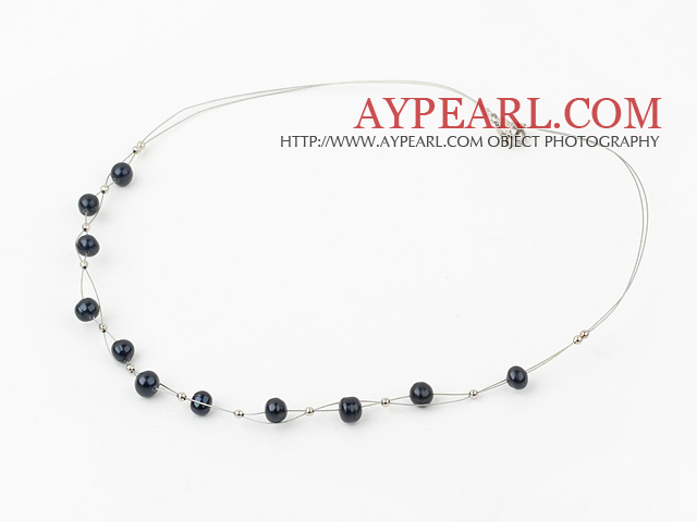 Simple Style Black Fresh Water Pearl Knit-Wired Necklace
