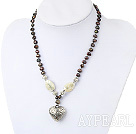 Lovely Freshwater Pearl And White Lip Shell And Heart Shape Metal Pendant Necklace