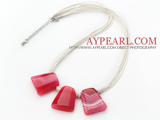 Simple Style Trapezium Shape Hopt Pink Stripe Agate Necklace with Blue Thread