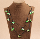 Fashion Long Style Green Series Crystal Shell Necklace With Black Leather (Sweater Chain)