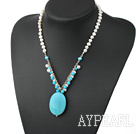 Wholesale Nice White Freshwater Pearl And Round Oval Shape Turquoise Pendant Necklace