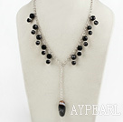 Wholesale Lovely Black Crystal And Black Agate Pendant Metal Chain Necklace With Toggle Clasp