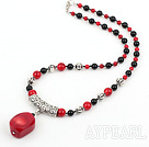 Wholesale Beautiful Round Bloodstone And Black Agate Coral Pendant Necklace With Tube Charm