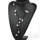 Long Style White Freshwater Pearl Necklace with Black Cord