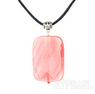 Wholesale Nice Rectangle Shape Cherry Quartz Tube Flower Charm Pendant Necklace With Black Cord