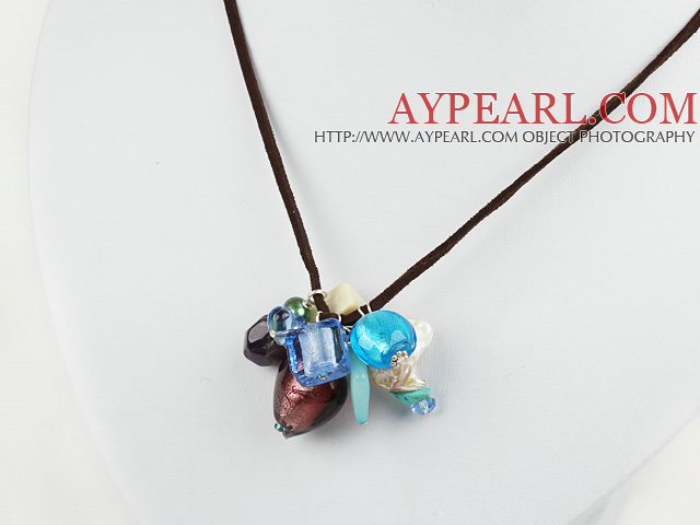 Lovely Multi Color Freshwater Pearl And Mixed Various Stone Cluster Pendant Necklace