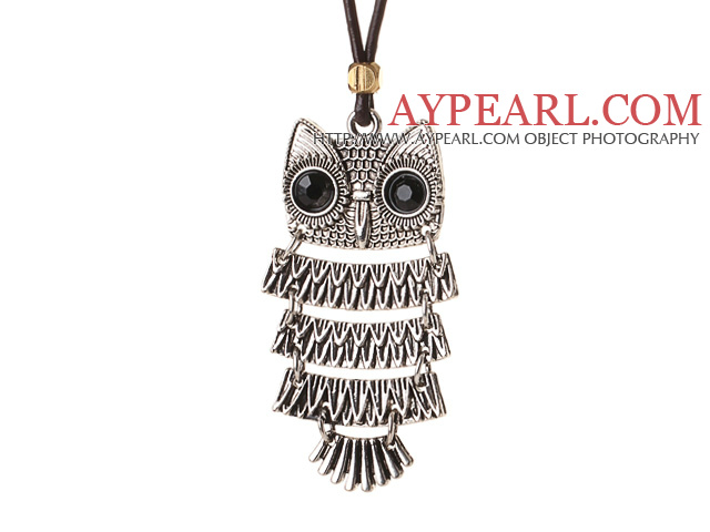 Newly Fashion Style Owl Shape Pendant Necklace with Brown Leather and Lobster Clasp