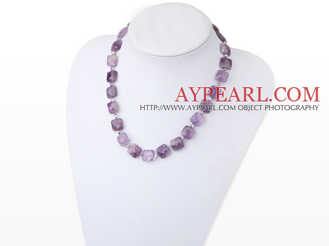 Popular 14Mm Round Faceted Square Amethyst And Gray Crystal Beaded Necklace 
