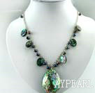 Wholesale Fashion Black Freshwater Pearl And Abalone Shell Metal Chain Pendant Necklace