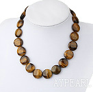Single Strand Flat Round Tiger Eye Necklace