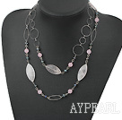 Nice Long Style Black Freshwater Pearl And Round Eye Shape Rose Quartz Loop Strand Necklace