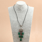 Wholesale Simple Retro Style Garnet Beads Square Shape Phoenix Stone Pendant Necklace With Black Leather and Clothes Rack Accessory