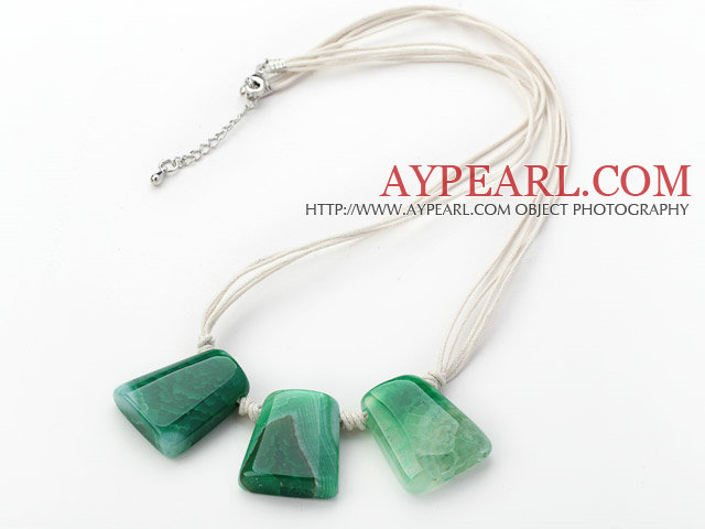 Simple Style Trapezium Shape Green Stripe Agate Necklace with Blue Thread