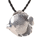 Summer Lovely Simple Style Tibet Silver Tropical Fish Shape Pendant Necklace with Black Leather